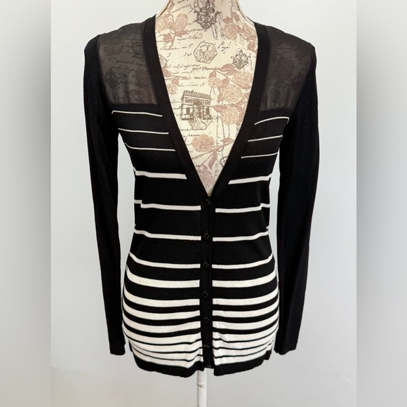CALVIN KLEIN Black and White Knit Cardigan V-Neck - Picture 1 of 12